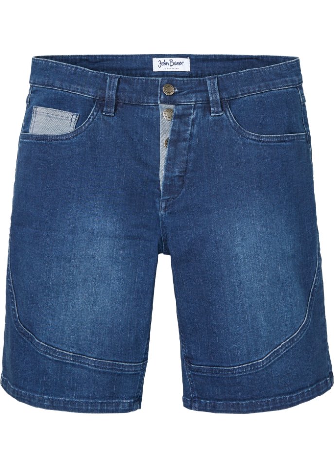 Long-Stretch-Jeans-Shorts, Regular Fit in blau von vorne - John Baner JEANSWEAR
