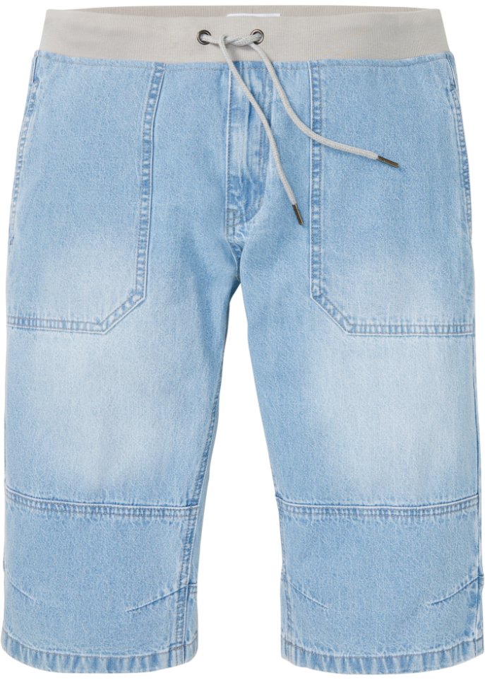 Long Schlupf-Jeans-Bermuda, Loose Fit in blau von vorne - John Baner JEANSWEAR