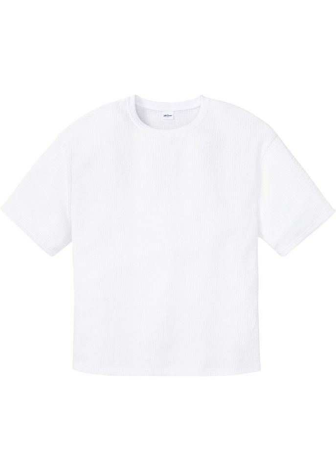 Nachhaltiges T-Shirt aus Strukturware, Loose Fit in weiß von vorne - John Baner JEANSWEAR