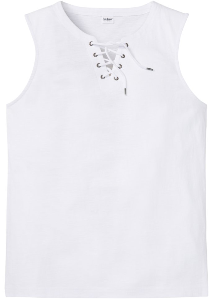 Muskel-Shirt mit Schnürung in weiß von vorne - John Baner JEANSWEAR