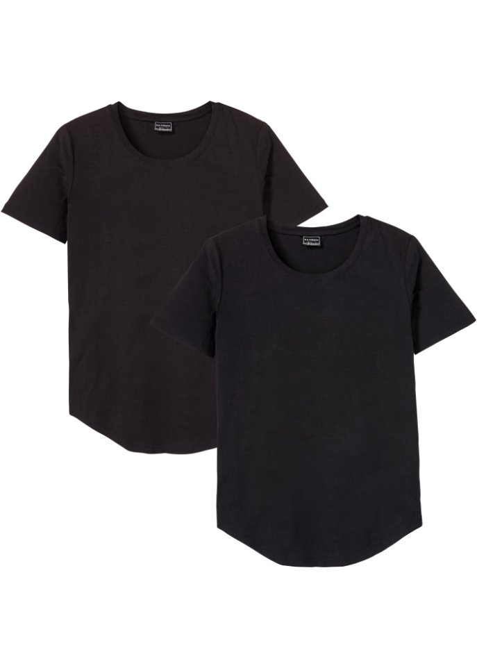 T-Shirt in Slub-Yarn Qualität Slim Fit, (2er Pack) in schwarz von vorne - RAINBOW