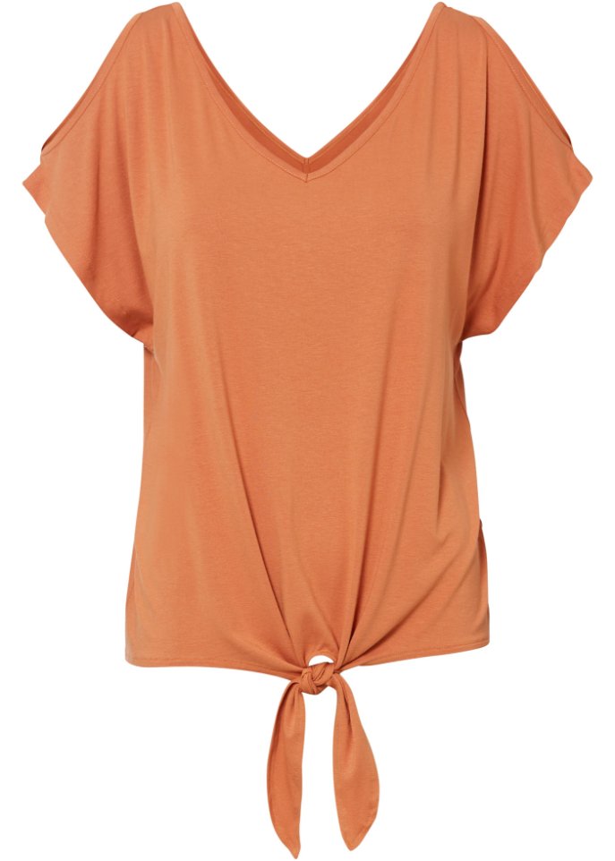 Shirt mit Knotendetail in orange von vorne - BODYFLIRT