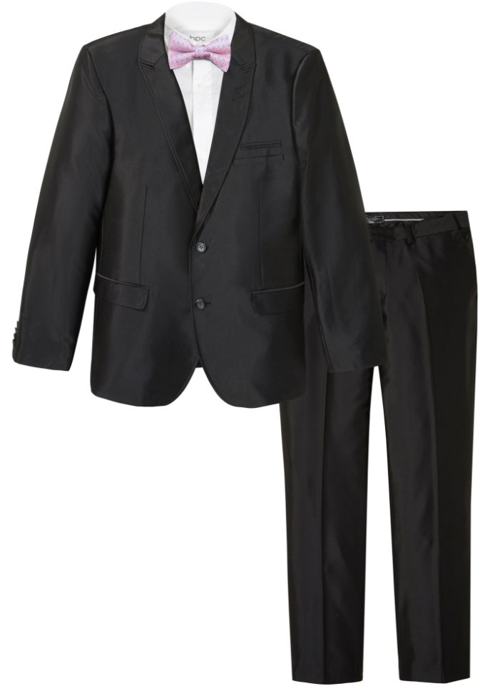 Hochzeitsanzug Slim Fit (3-tlg.Set): Sakko, Hose, Fliege in schwarz von vorne - bpc selection