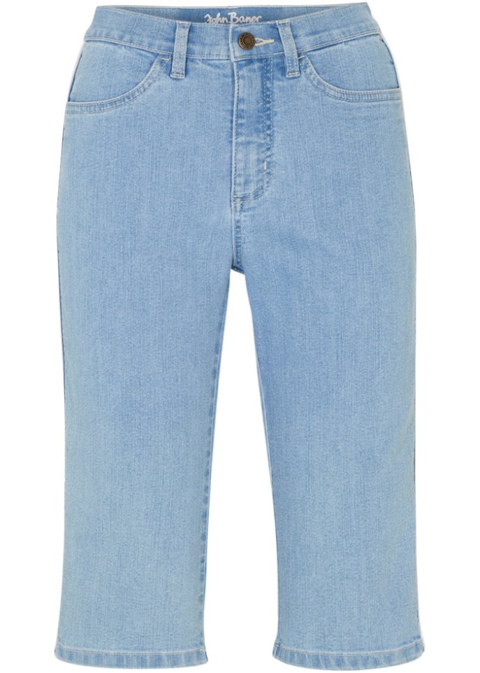 Bermuda Slim Fit Jeans High Waist, knieumspielend in blau von vorne - John Baner JEANSWEAR