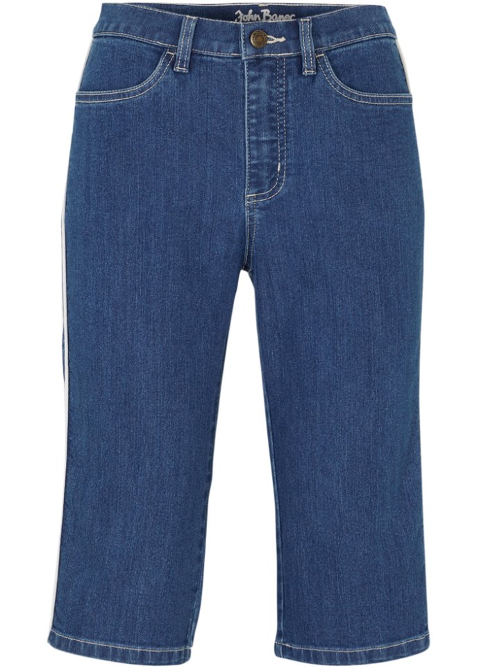 Bermuda Slim Fit Jeans High Waist, knieumspielend in blau von vorne - John Baner JEANSWEAR