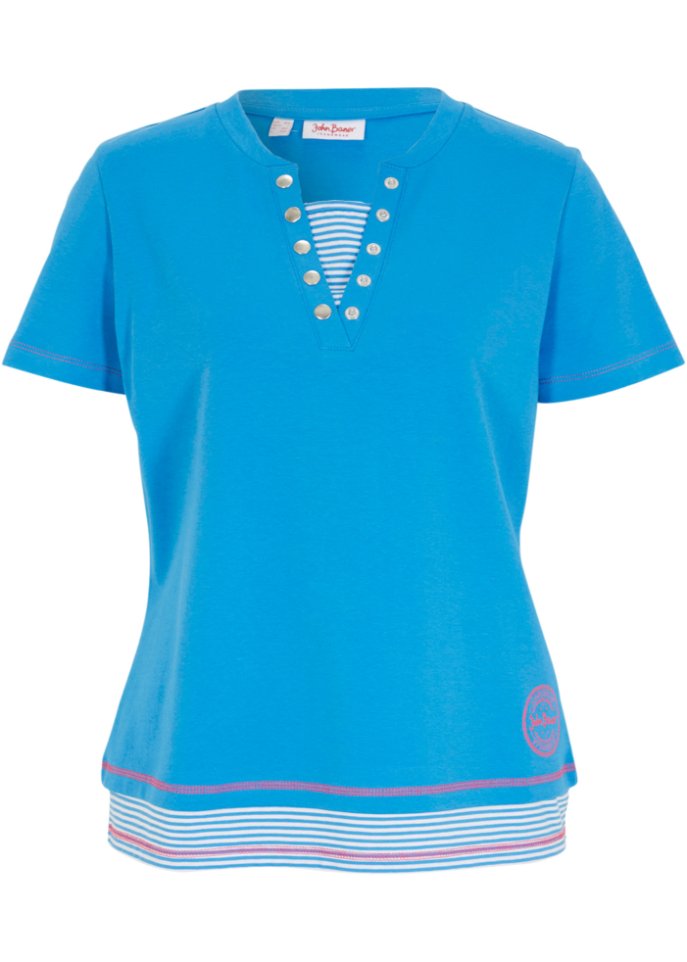 Baumwolle-Shirt, 2 in 1-Optik in blau von vorne - John Baner JEANSWEAR