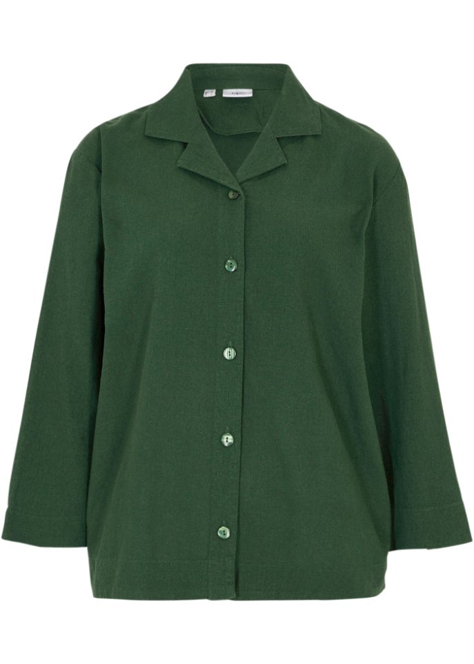 Reverskragen-Bluse mit Leinen in grün von vorne - bpc bonprix collection