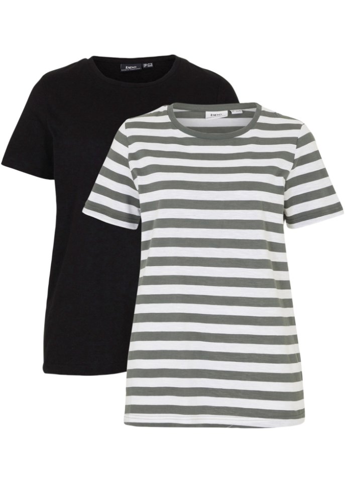 Rundhals-T-Shirt (2er Pack) in weiß von vorne - bpc bonprix collection