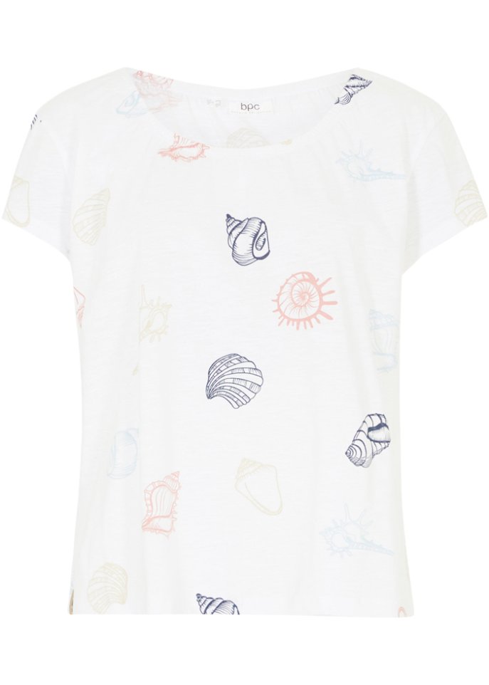 Bedrucktes Shirt mit Rundhalsausschnitt aus Bio-Baumwolle in weiß von vorne - bpc bonprix collection