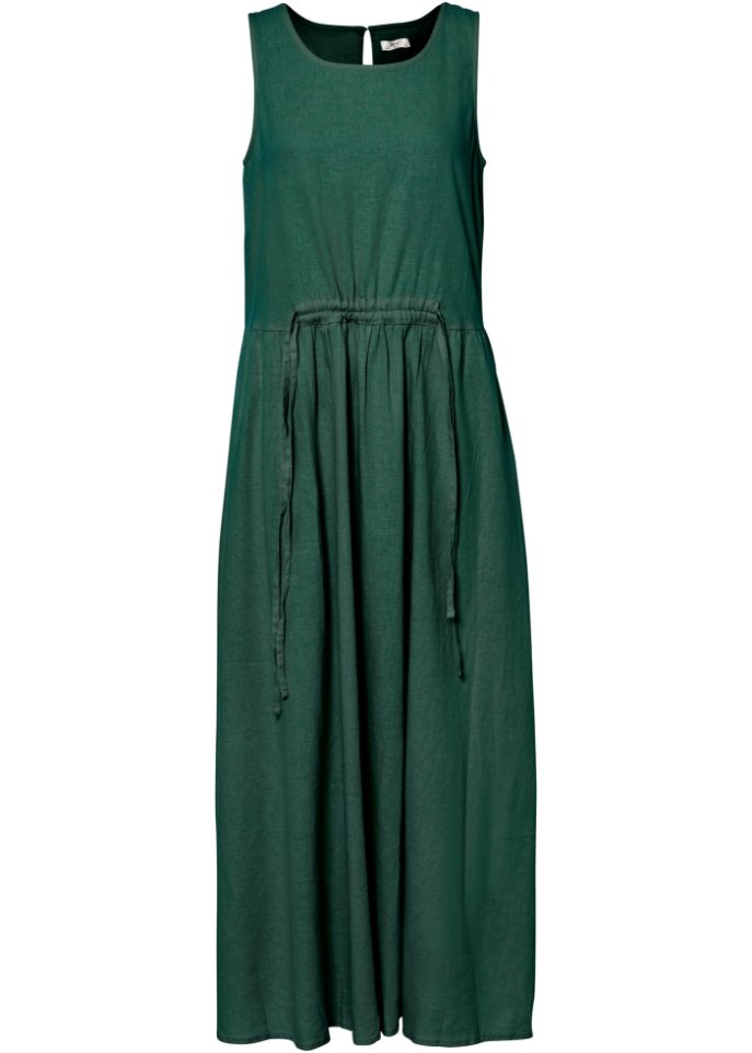 Maxi-Web-Kleid mit Leinen und Tunnelzug in der Taille in grün von vorne - bpc bonprix collection