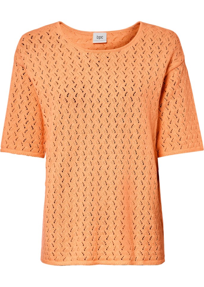 Ajour- Pullover mit Leinen, 1/2- Arm in orange von vorne - bpc bonprix collection
