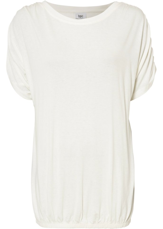 Shirt mit Raffung am Ärmel und Gummibund am Saum  in weiß von vorne - bpc bonprix collection
