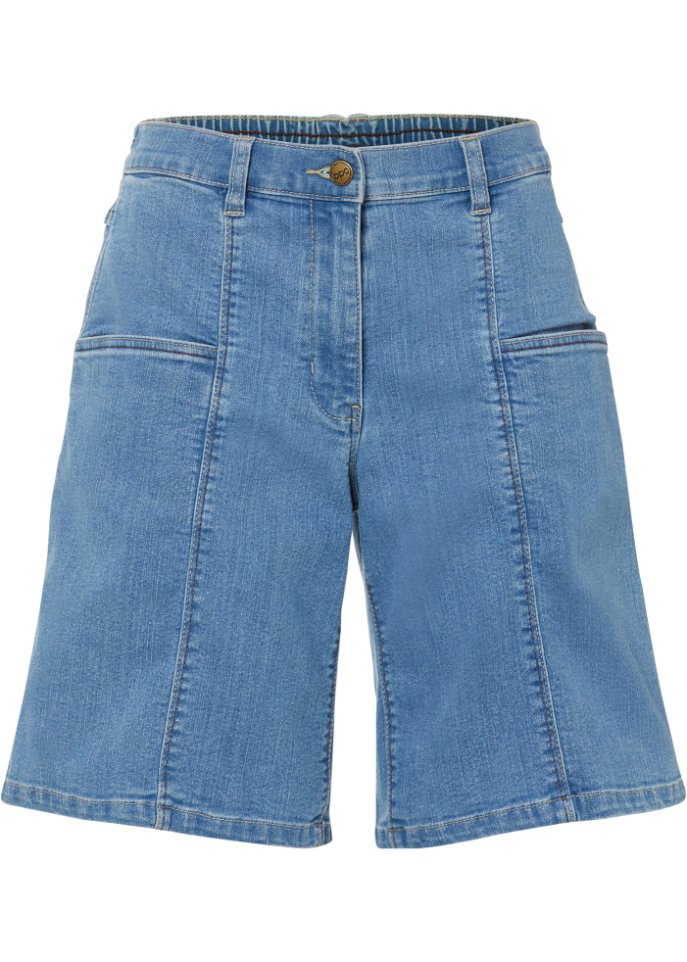 Jeans-Bermuda mit großen Taschen und Bequembund in blau von vorne - bpc bonprix collection