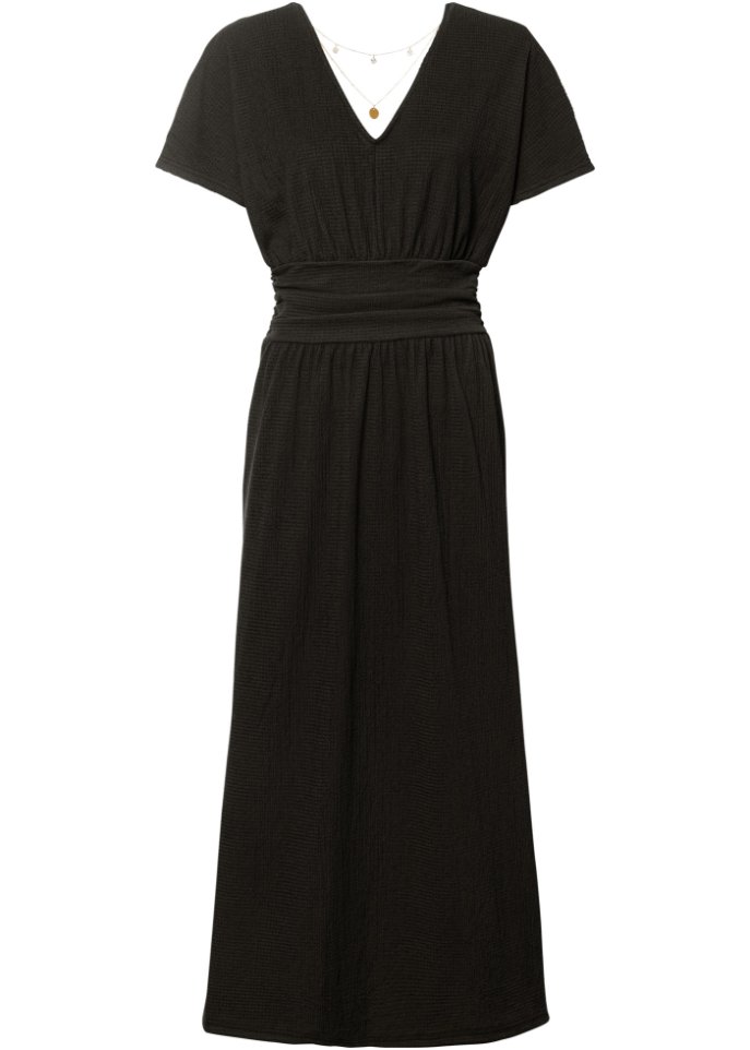 Kleid mit Flügelärmel und Kette in schwarz von vorne - BODYFLIRT