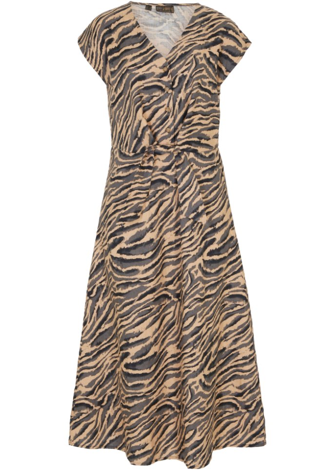 Leinen-Kleid mit Knoten in beige von vorne - bpc selection premium