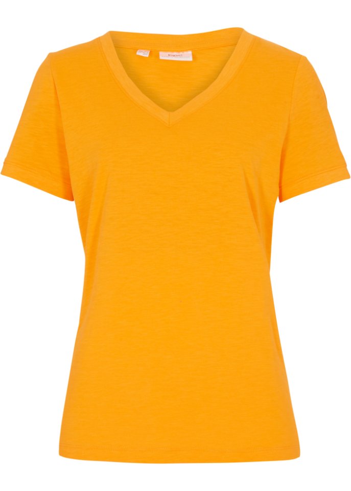T-Shirt mit V-Ausschnitt in orange von vorne - bpc bonprix collection