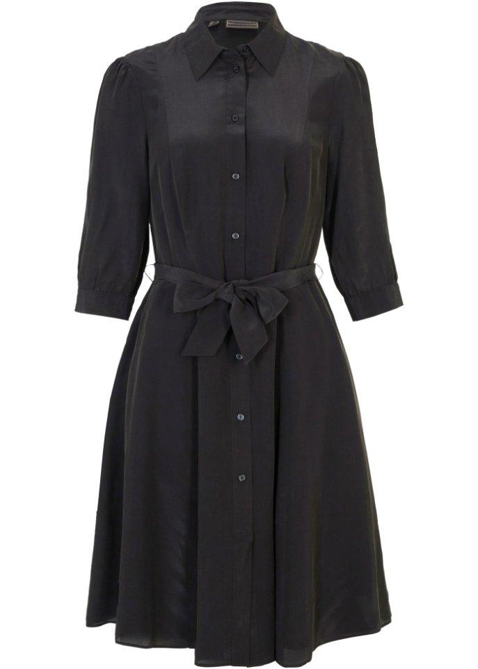 Kleid mit Seidenanteil und Bindeband in schwarz von vorne - bpc selection premium