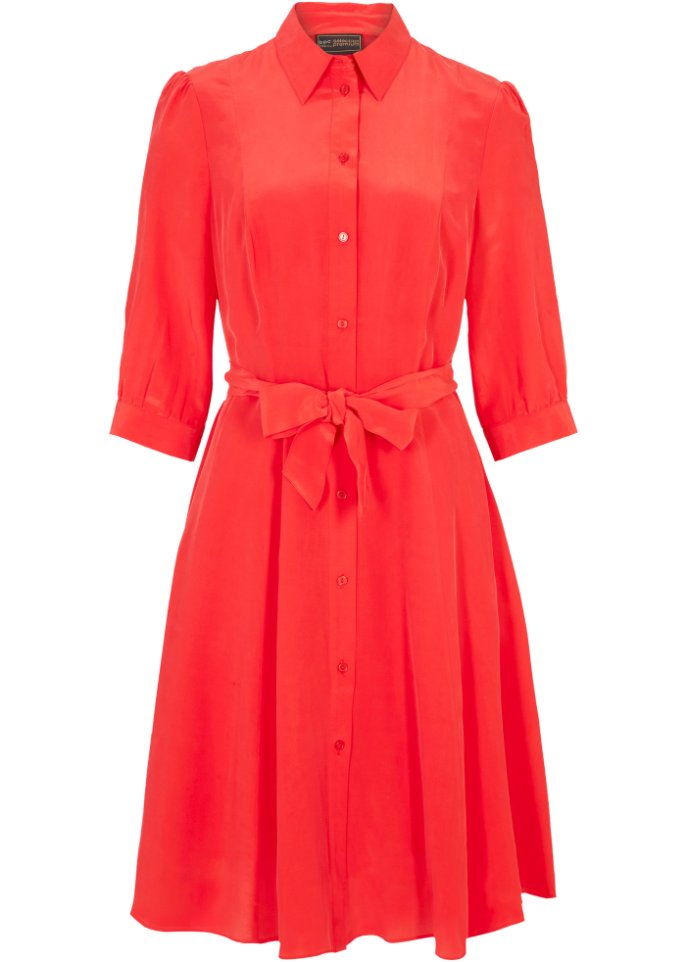 Kleid mit Seidenanteil und Bindeband in rot von vorne - bpc selection premium