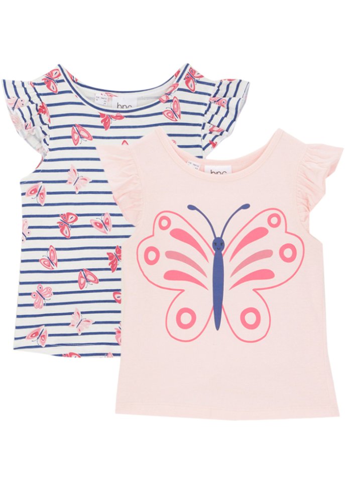 Mädchen T-Shirt (2er Pack) in pink von vorne - bpc bonprix collection