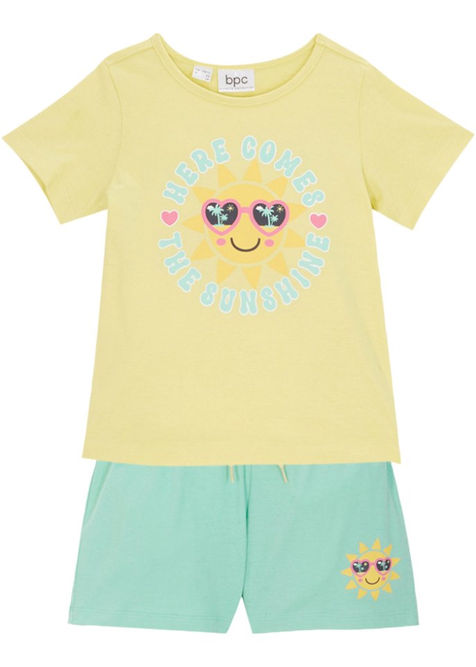 Mädchen T-Shirt + Shorts (2-tlg. Set) in gelb von vorne - bpc bonprix collection