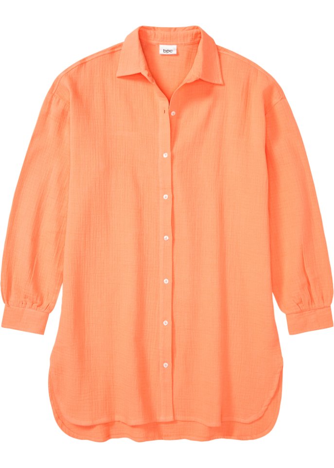 Musselin Nachthemd oversized  mit Knopfleiste in orange von vorne - bpc bonprix collection