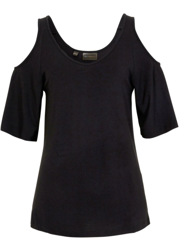 Cold-Shoulder-Shirt in schwarz von vorne - bpc selection