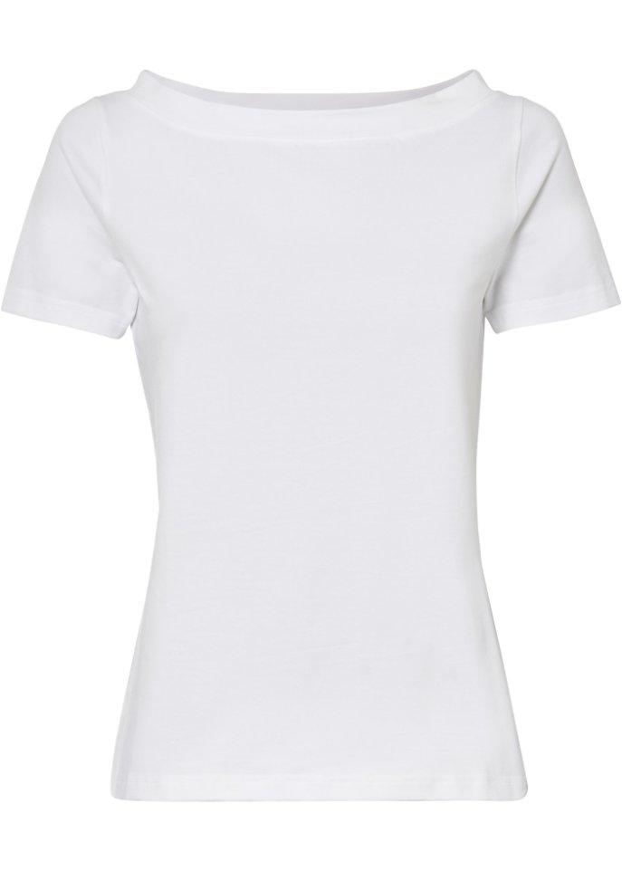 Shirt mit U-Boot-Ausschnitt in weiß von vorne - BODYFLIRT