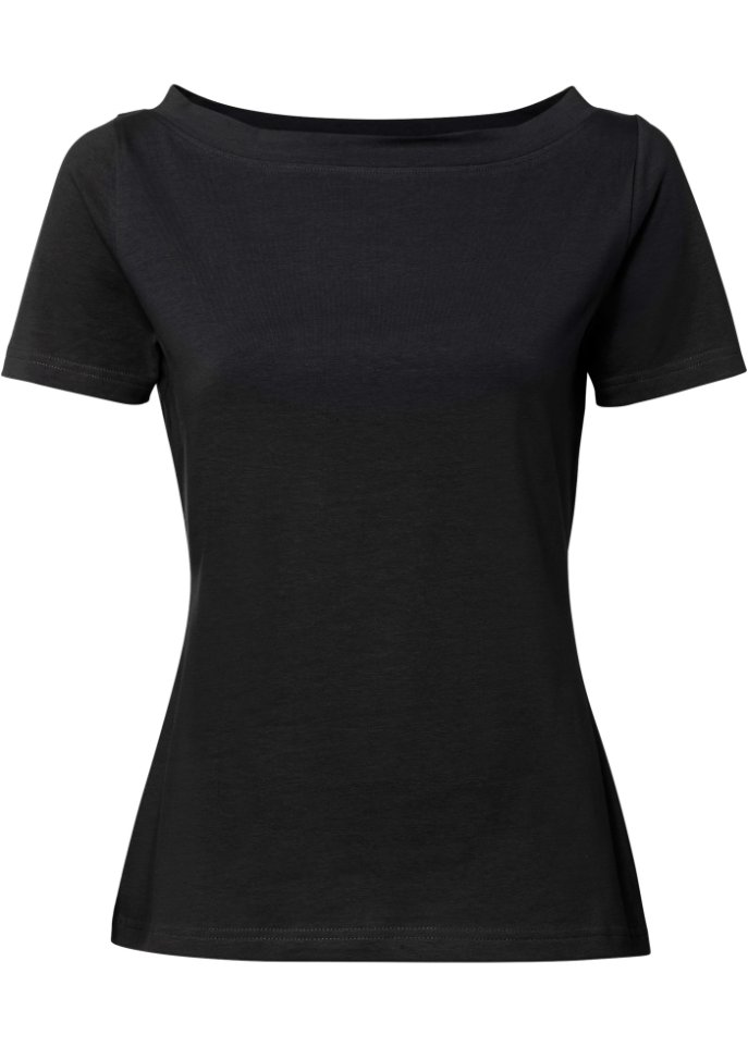 Shirt mit U-Boot-Ausschnitt in schwarz von vorne - BODYFLIRT