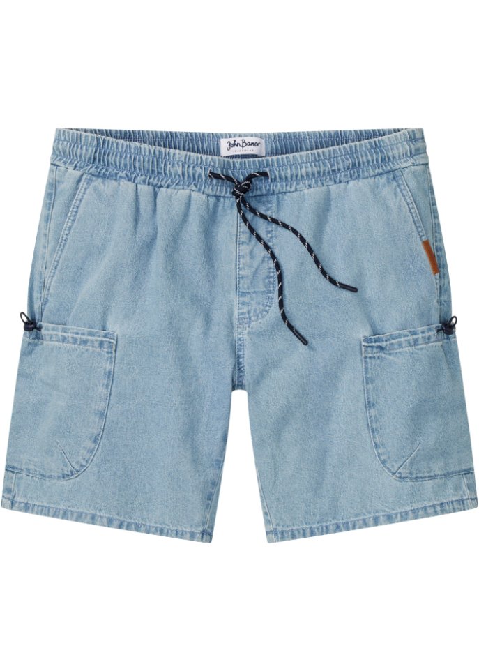 Long-Schlupf-Jeans-Shorts, Loose Fit in blau von vorne - John Baner JEANSWEAR