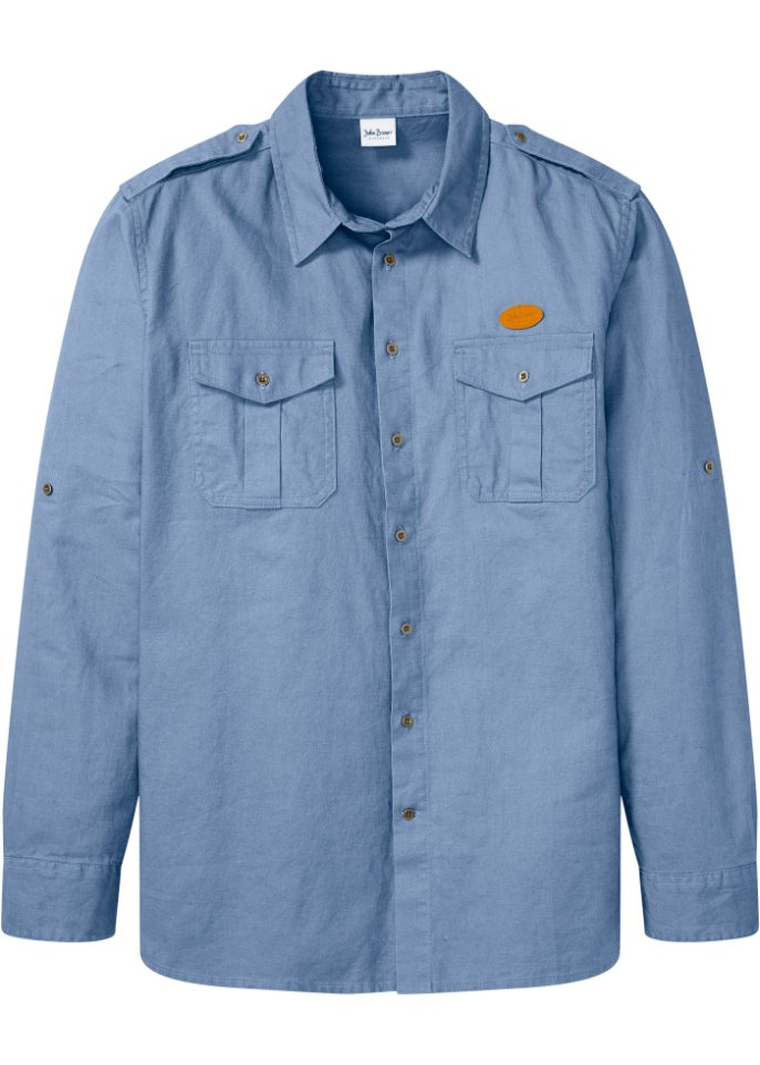 Langarmhemd aus Leinen-Baumwollmischung in blau von vorne - John Baner JEANSWEAR