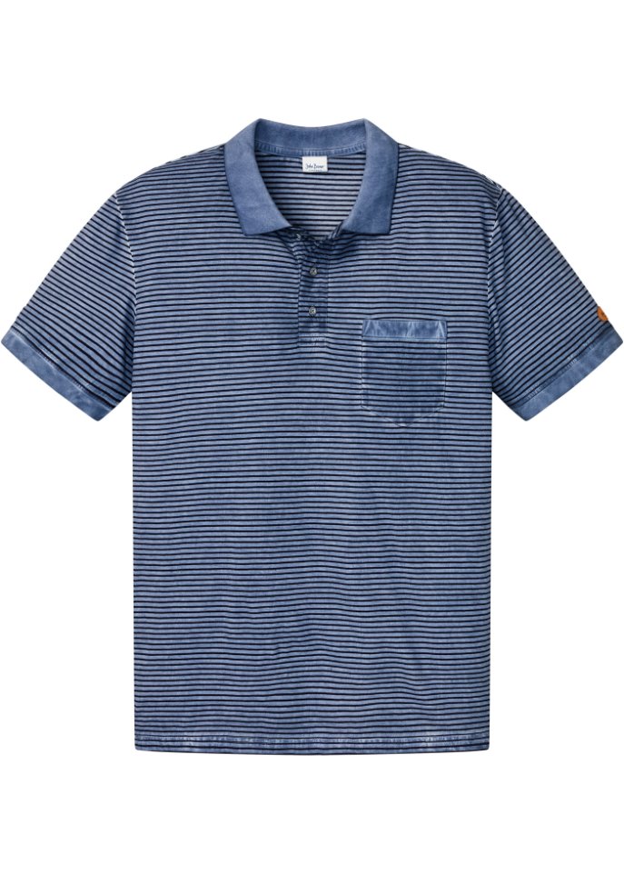 Poloshirt in gewaschener Optik, Kurzarm in blau von vorne - John Baner JEANSWEAR