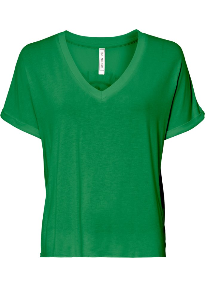Shirt mit Druck am Rücken in grün von vorne - RAINBOW