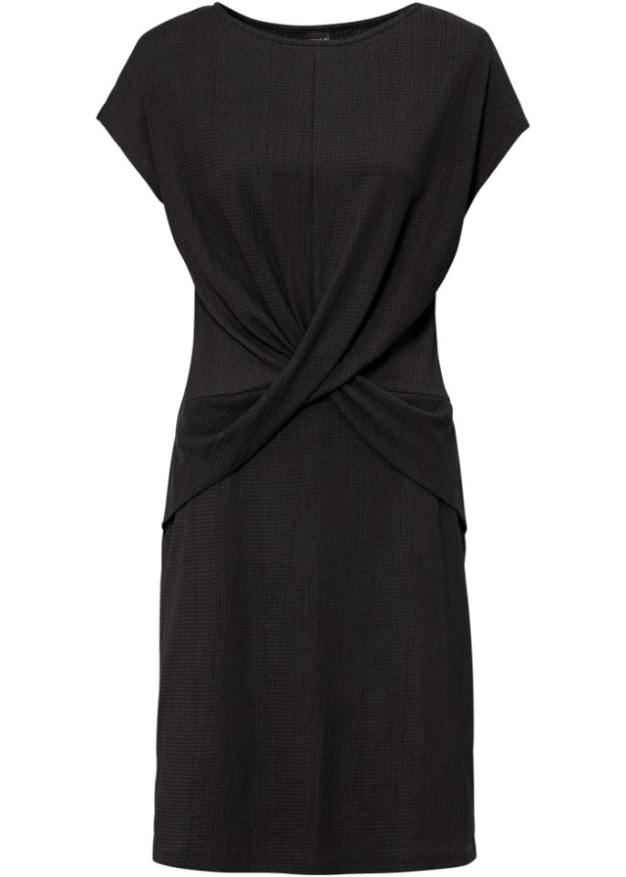 Jerseykleid mit Wickeldetail in schwarz von vorne - BODYFLIRT