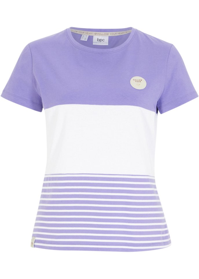 T-Shirt mit Streifen in lila von vorne - bpc bonprix collection