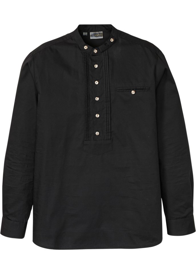 Trachtenhemd mit Biesen in schwarz von vorne - bpc selection