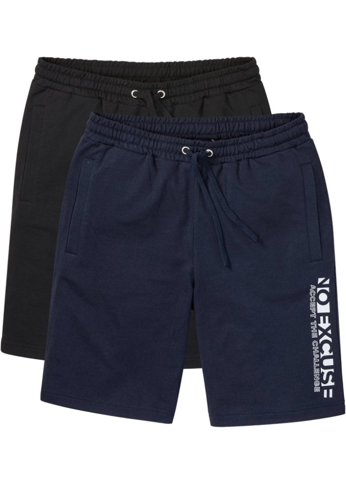 Sweat-Shorts mit recyceltem Polyester (2er Pack) in schwarz von vorne - bpc bonprix collection