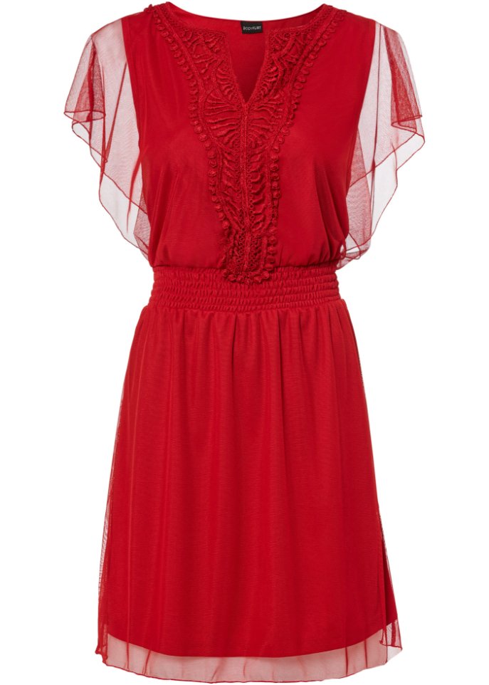mesh-Kleid mit Spitze in rot von vorne - BODYFLIRT
