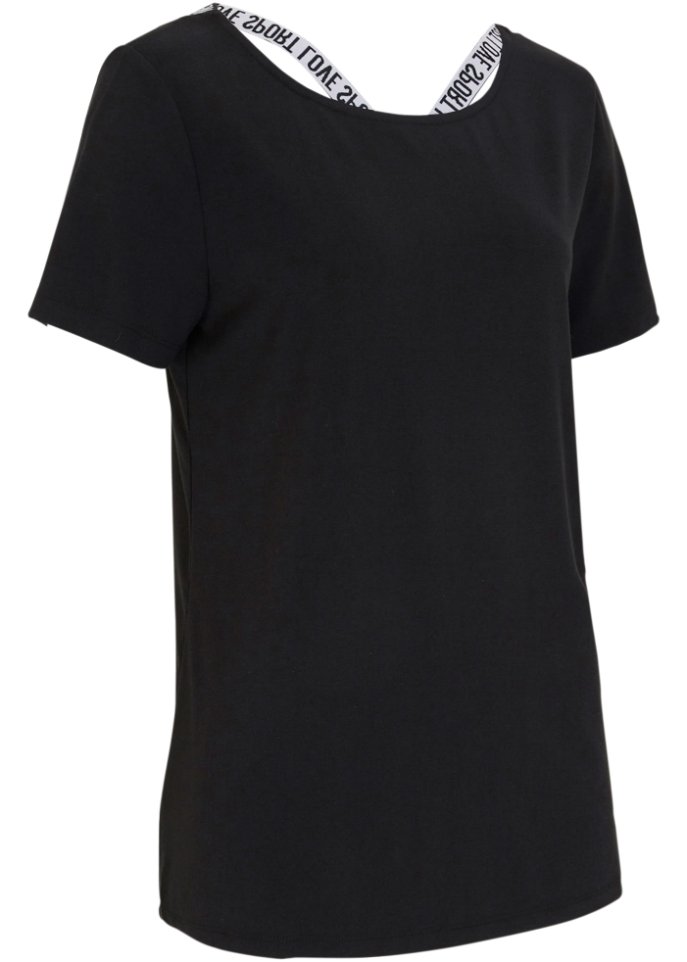 Sport-Longshirt mit Rückenausschnitt in schwarz von vorne - bpc bonprix collection