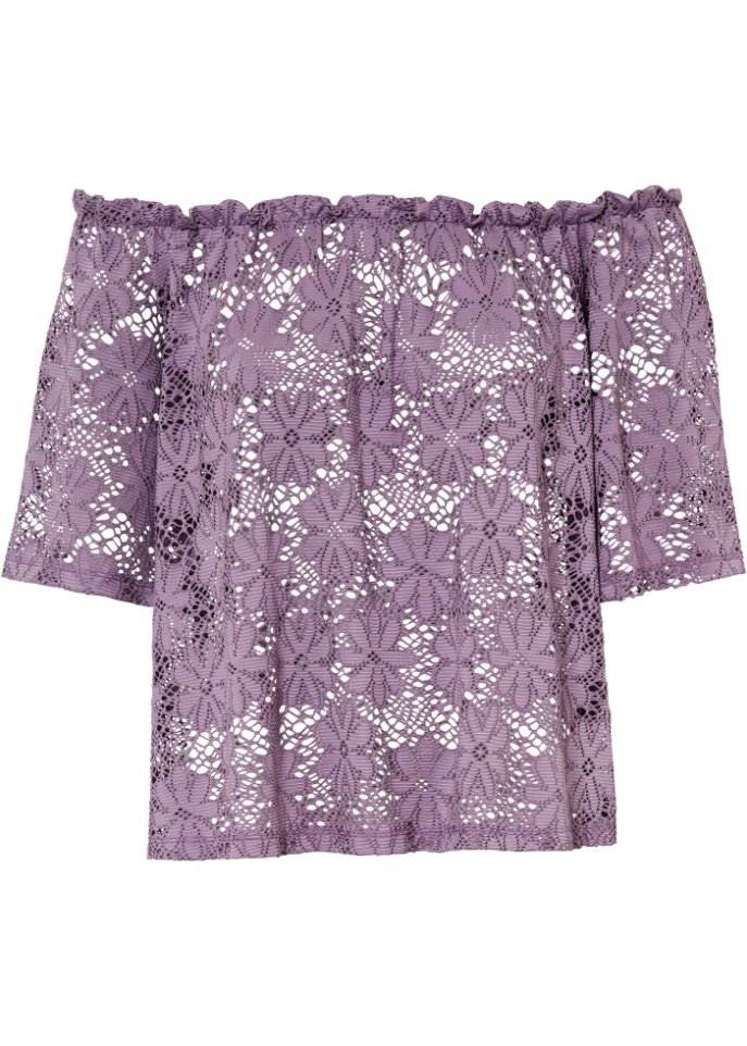 Carmenshirt in lila von vorne - BODYFLIRT