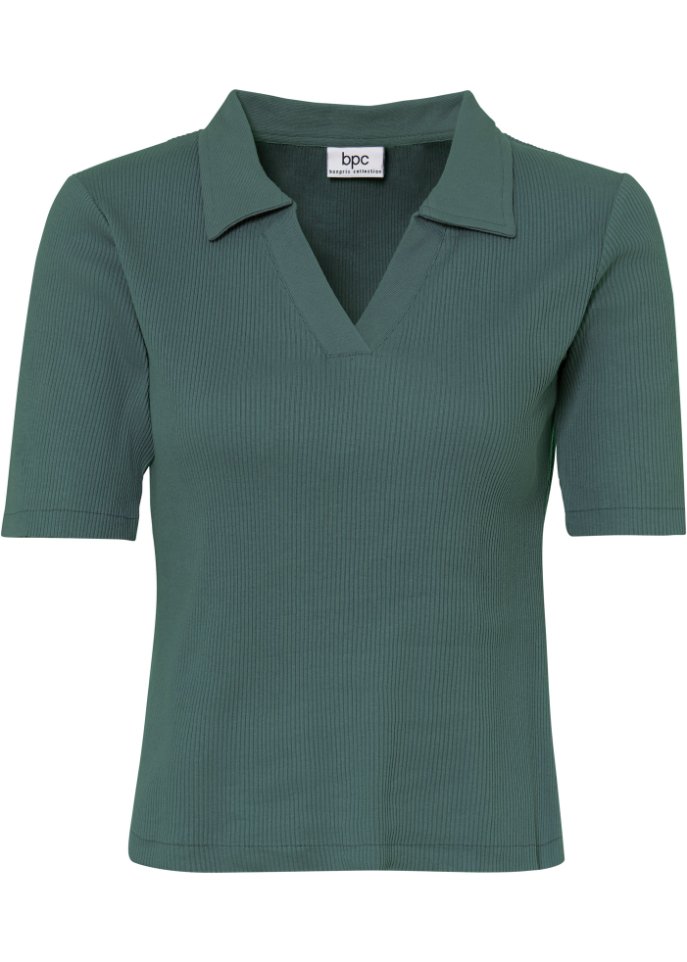 Ripp-Poloshirt, halbarm in grün von vorne - bpc bonprix collection
