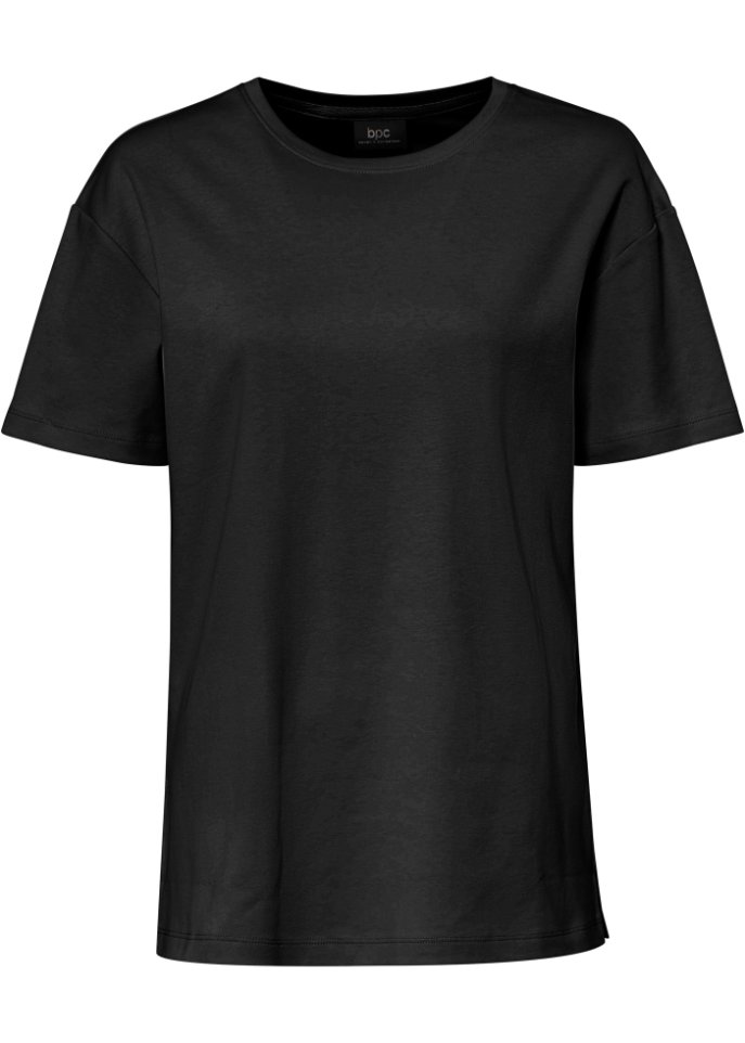Oversize Shirt mit überschnittenen Schultern und Schlitz in schwarz von vorne - bpc bonprix collection