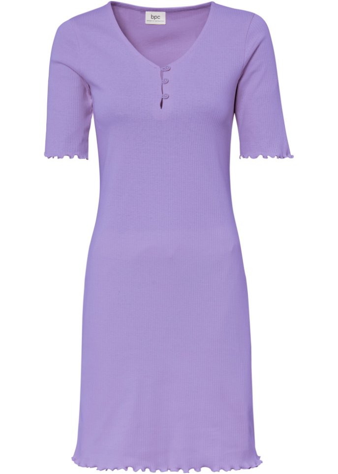 Ripp-Kleid mit Knopfleiste in lila von vorne - bpc bonprix collection