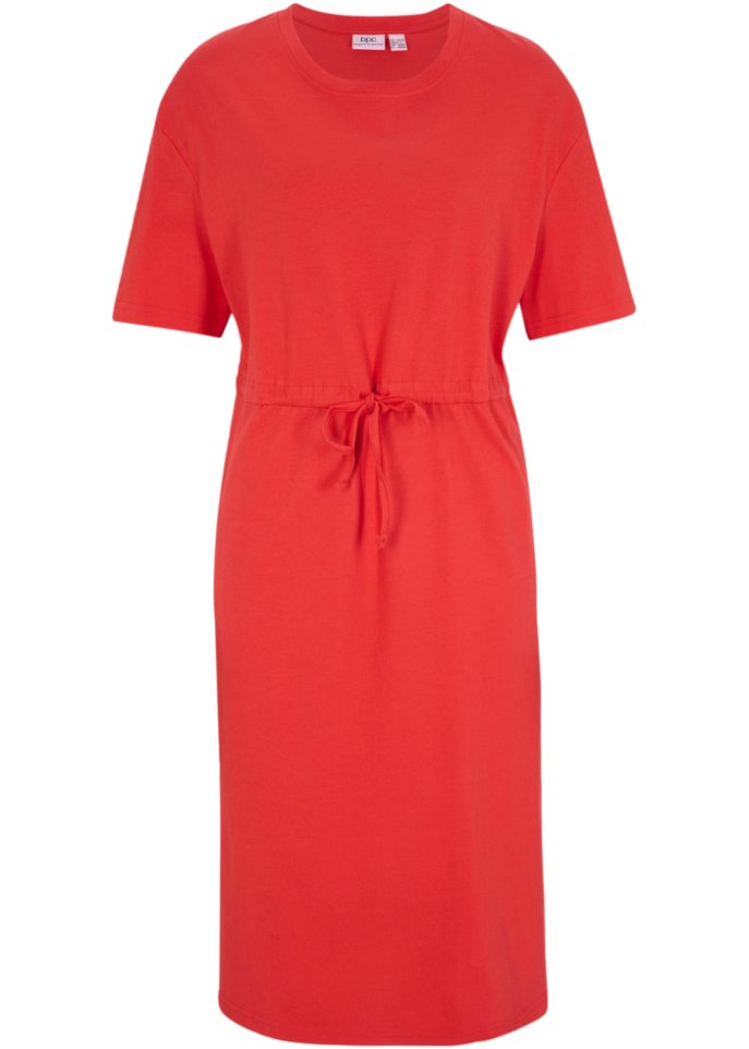 Jerseykleid mit Bindeband und Seitenschlitz, wadenlang in rot von vorne - bpc bonprix collection