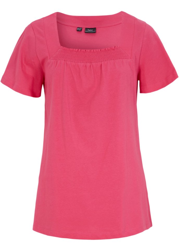 Baumwollshirt mit Karree- Ausschnitt, kurzarm in pink von vorne - bpc bonprix collection