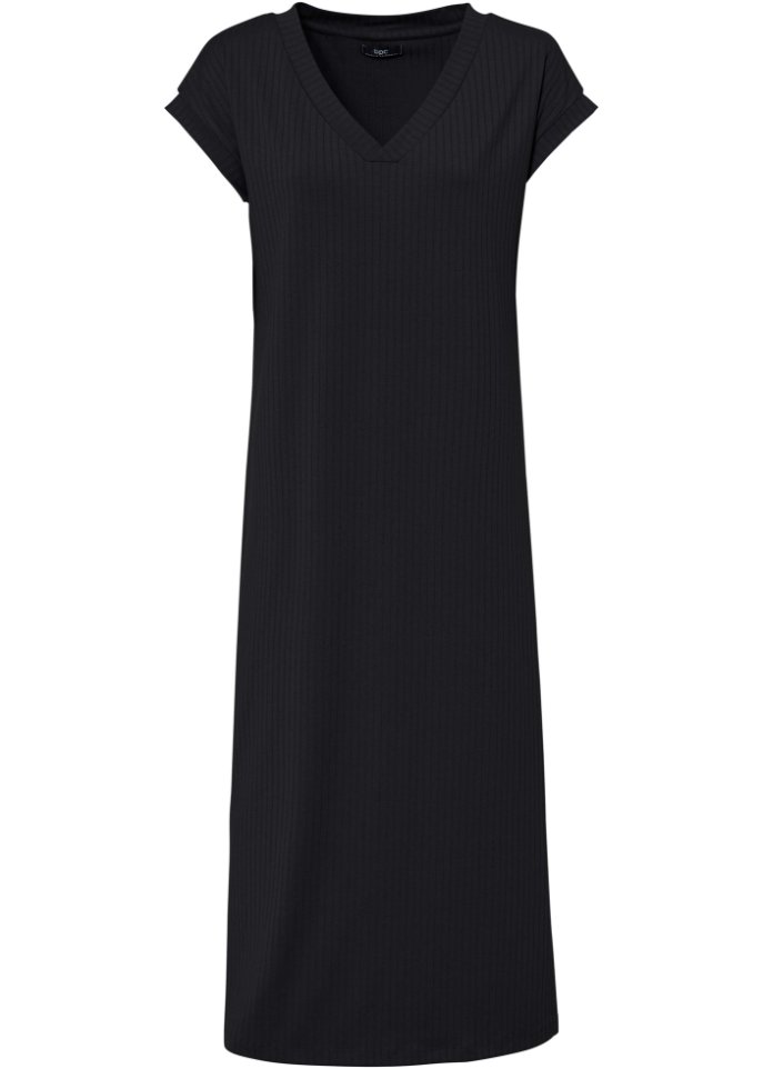 Midi-Kleid aus Rippjersey in schwarz von vorne - bpc bonprix collection