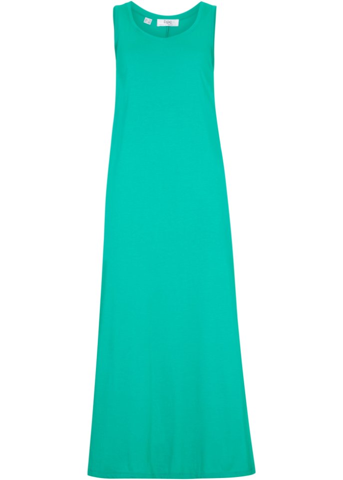 Maxi-Jersey-Kleid mit Seitentaschen und Seitenschlitzen, aus Baumwoll- Viskose Mischung in grün von vorne - bpc bonprix collection