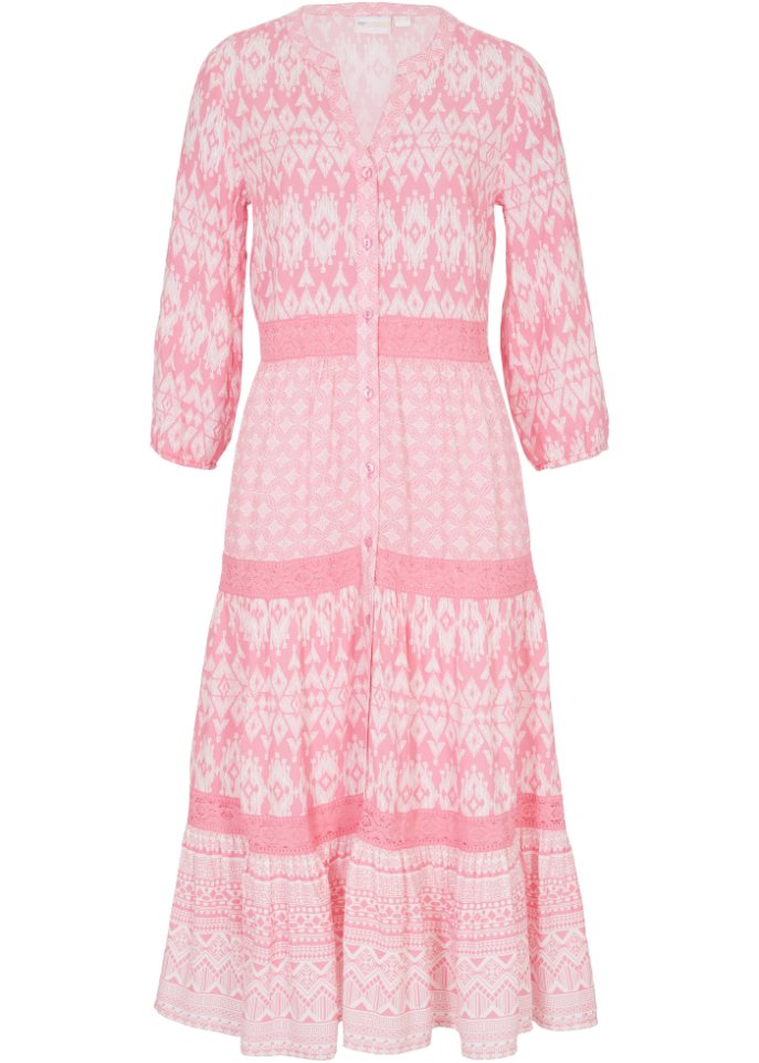 Hemdblusenkleid mit Ornament-Druck in rosa von vorne - bpc selection premium