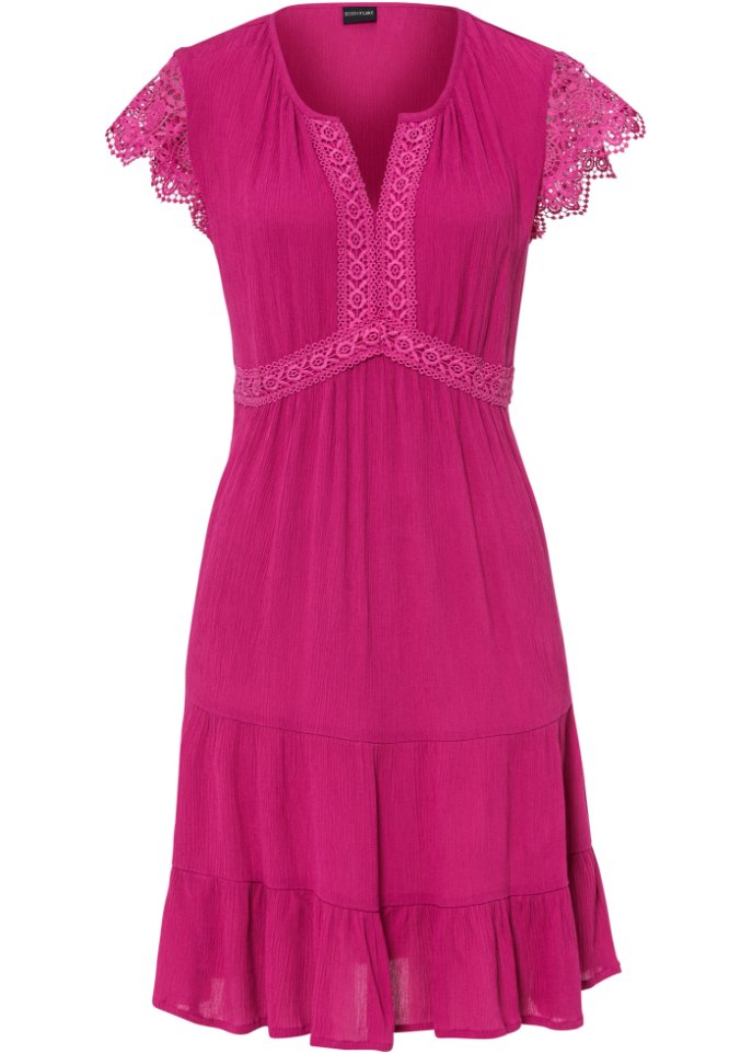 Kleid mit Spitze in pink von vorne - BODYFLIRT