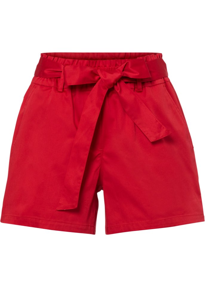 Shorts mit Bindegürtel in rot von vorne - BODYFLIRT