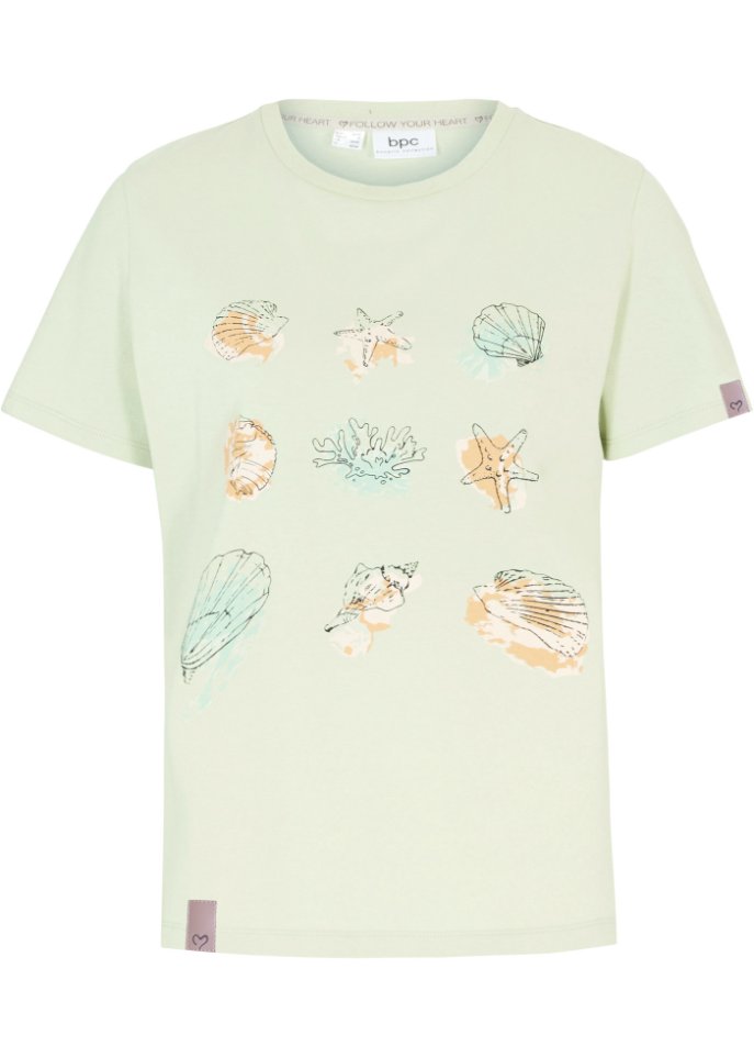 Baumwoll-T-Shirt mit Druck in grün von vorne - bpc bonprix collection